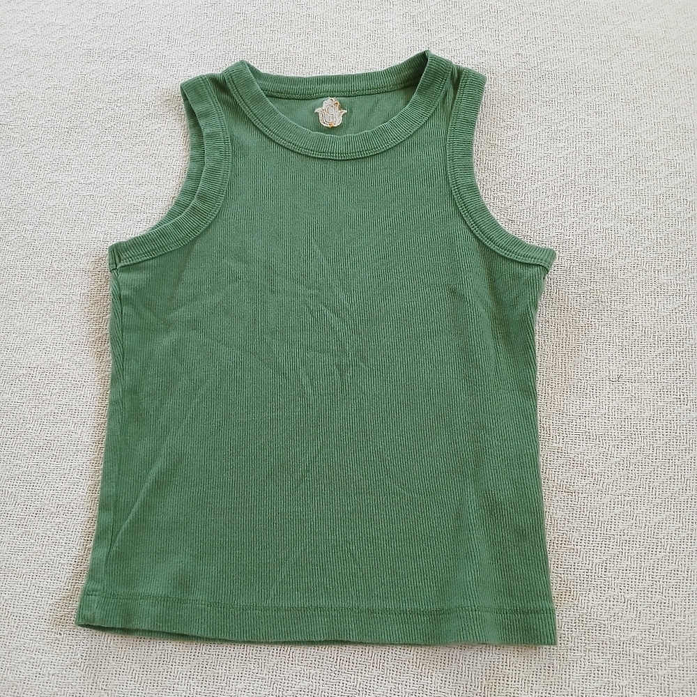 perry walker ♡ rib high neck green tank top clean girl boho beach coastal xs
